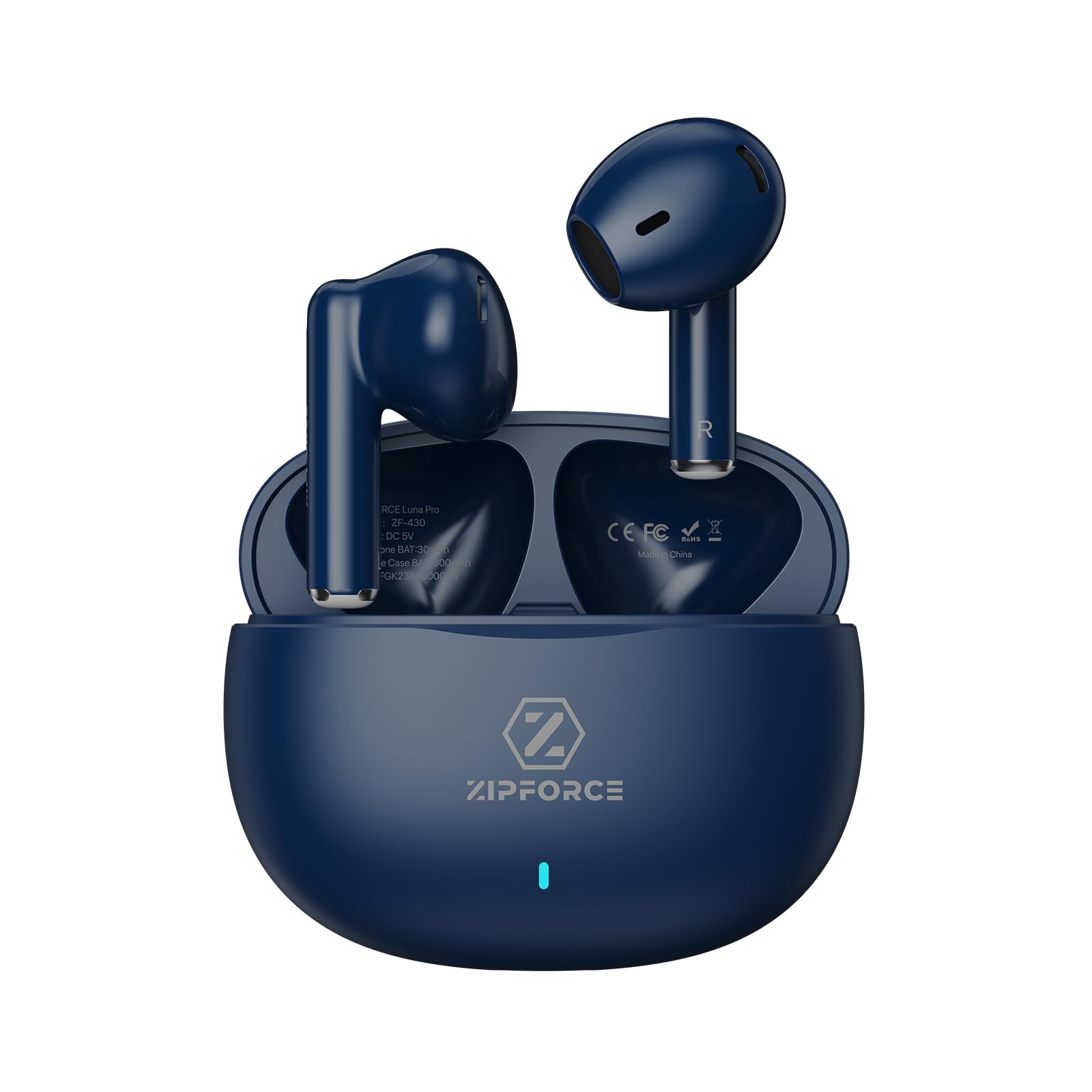  ZIPFORCE Truly Wireless Orecchiette Bluetooth 5.3, Chiamata Clara con 4 Microfoni, Batteria Lunga Durata di 40 Ore, Con